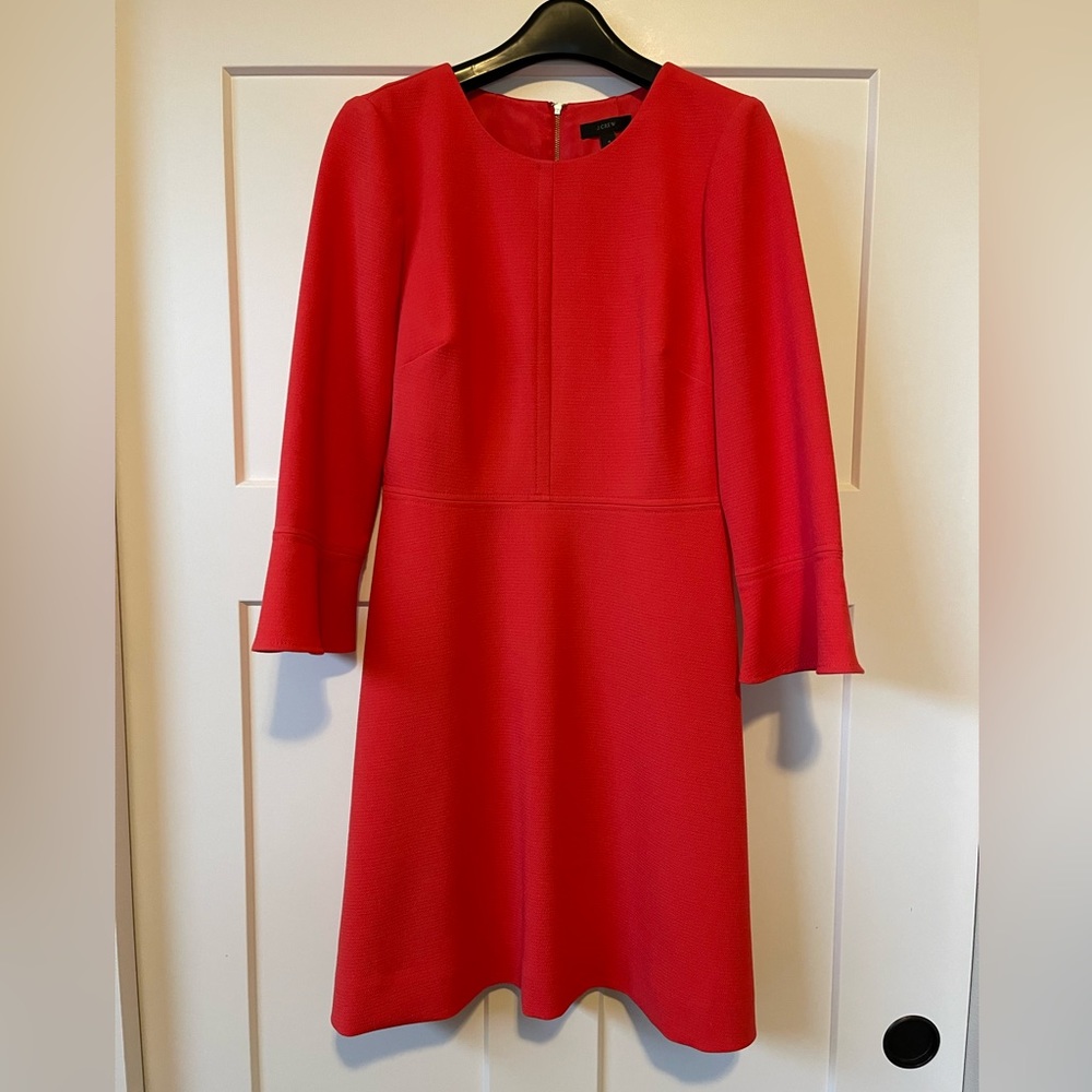 J. Crew Coral A-Line Dress w/ sleeves & slightly flowing cuffs, Fully lined